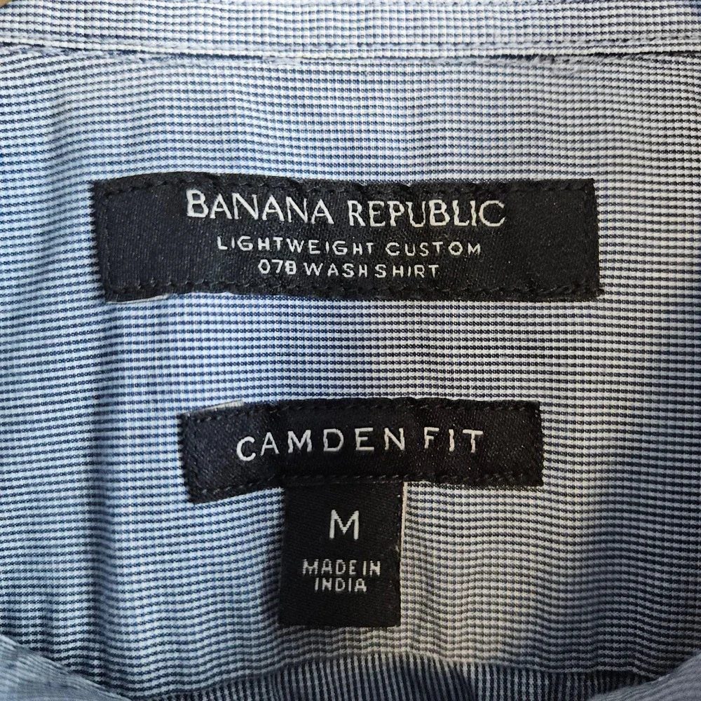 Banana Republic Mens Lightweight Custom Camden Fit Blue Sz M Nailhead Shirt FLAW